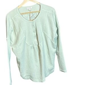 NWT Blu Pepper Henley Top Women Large Sage Green Waffle Knit Long Sleeve Boho